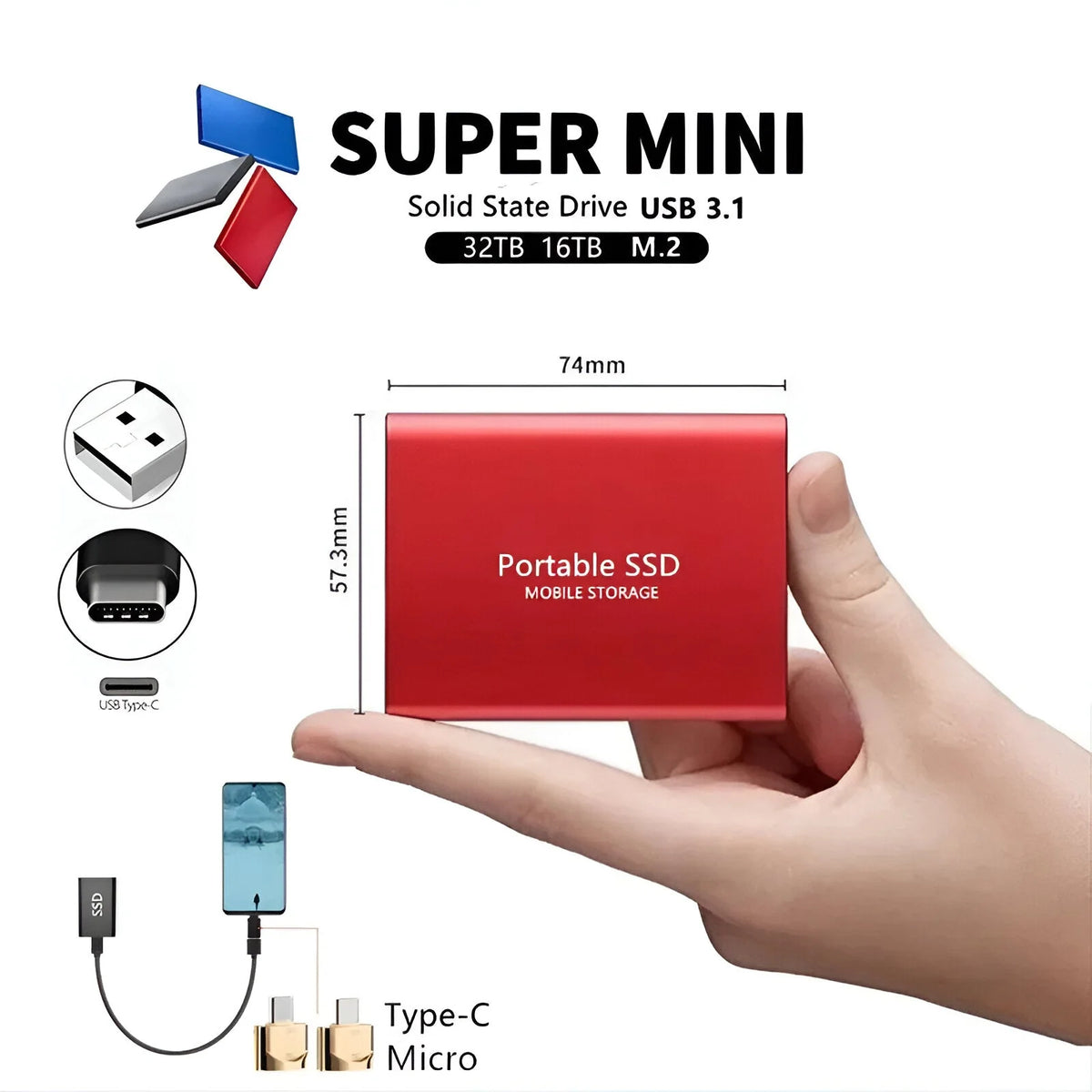 Portable SSD Aluminum Universal USB-C & Adapters