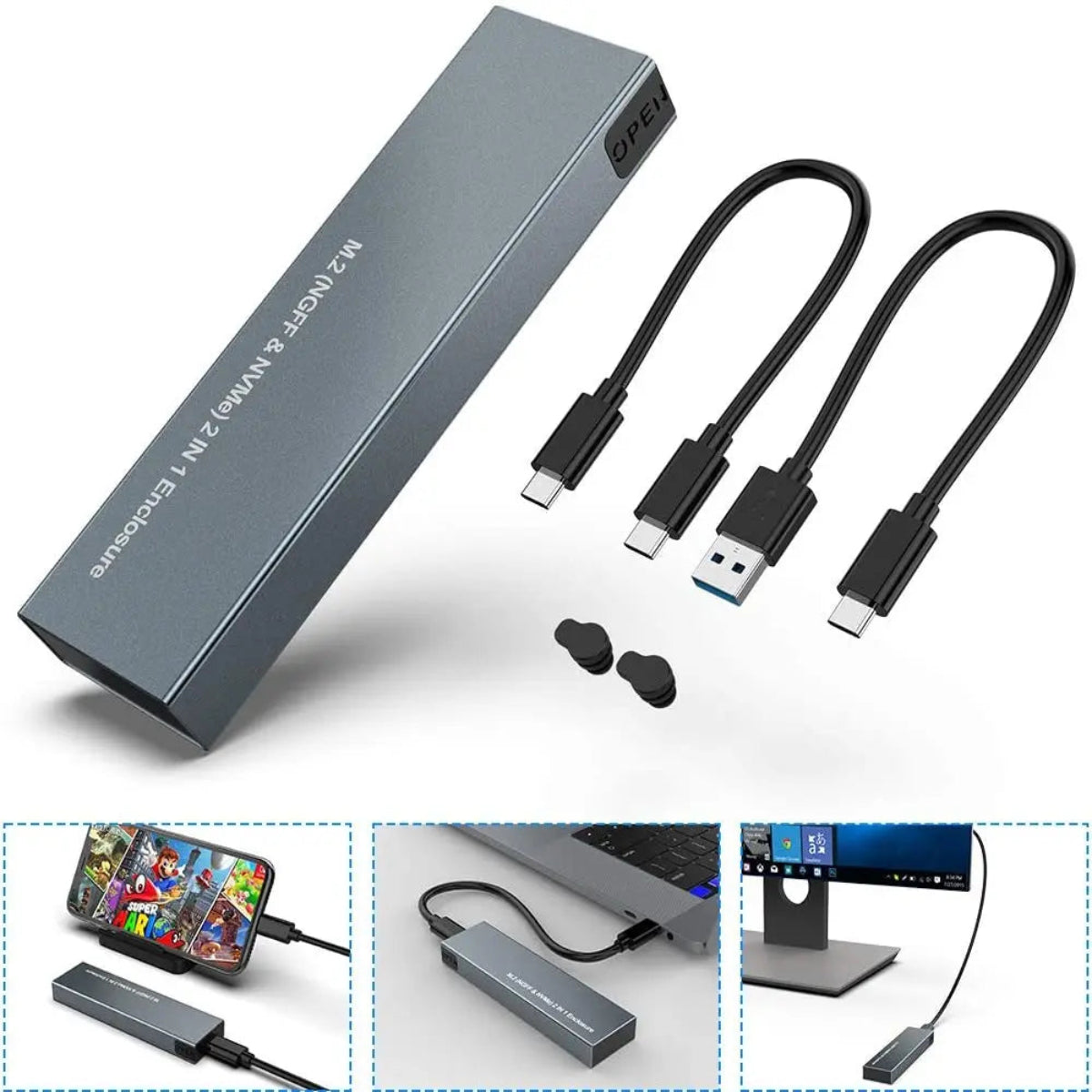 Portable SSD Enclosure USB-C 10Gbps NVMe & SATA