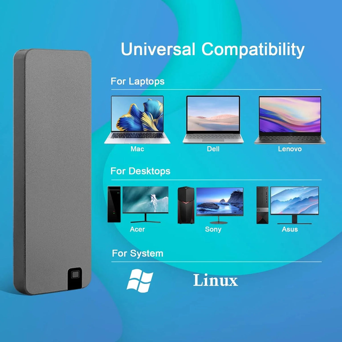 Portable SSD Shock-Resistant Aluminum Housing Up To 8TB