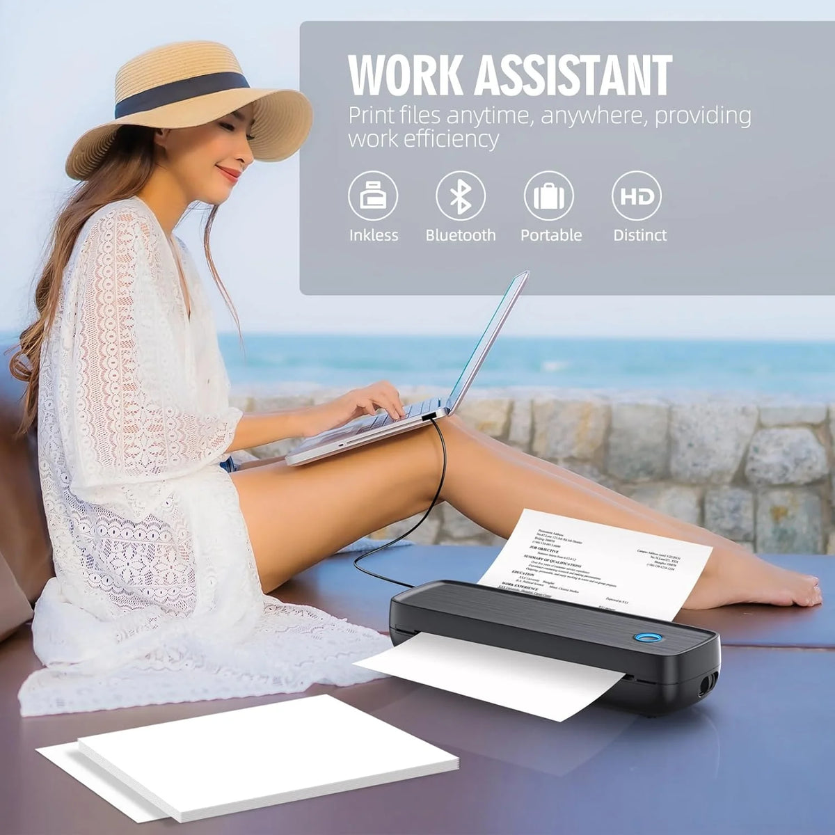 Portable Thermal Printer Battery-Powered Wireless Cartridge-Free
