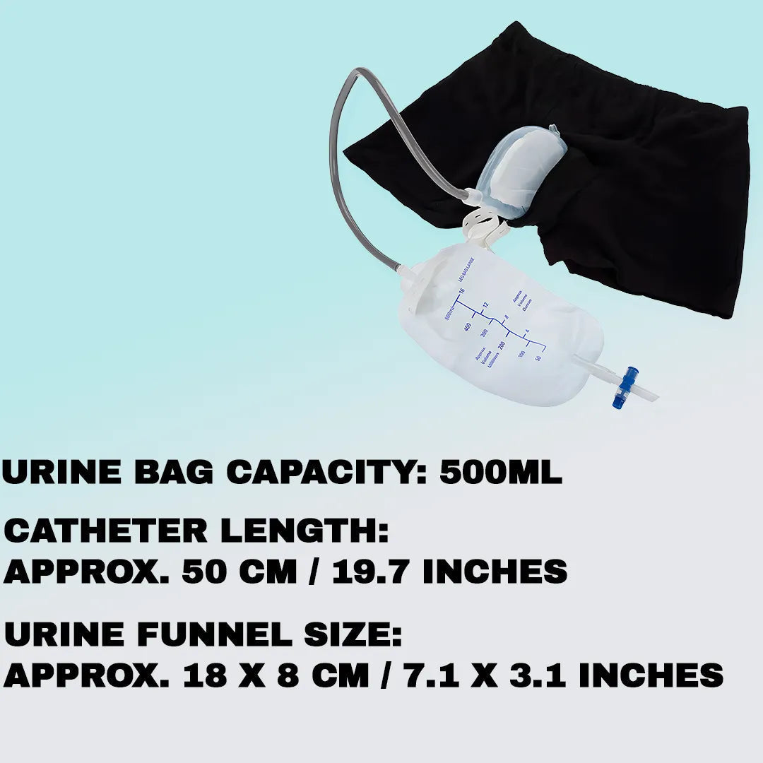 Portable Urinal Pants Leak-Resistant Silicone Funnel & 500ml Bag