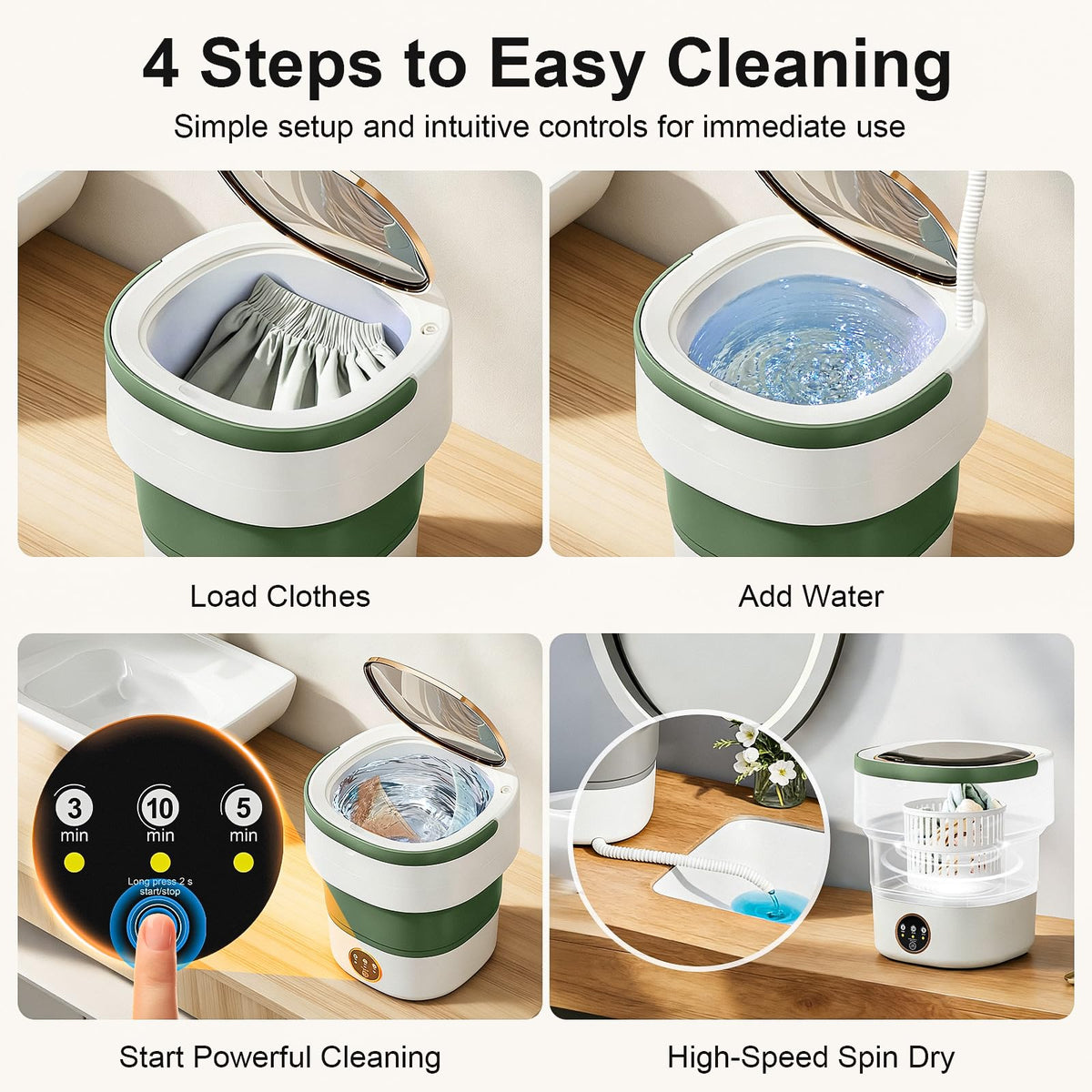 Portable Washer Foldable Lightweight 3 Timer Modes