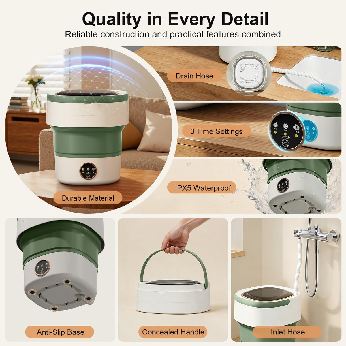 Portable Washer Foldable Lightweight 3 Timer Modes