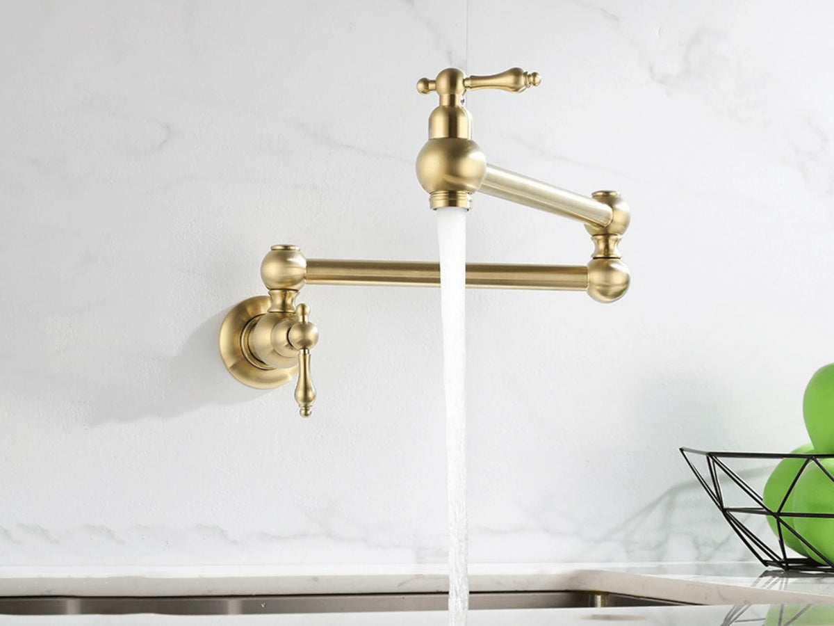 Pot Filler Wall-Mounted Brass Double-Handle