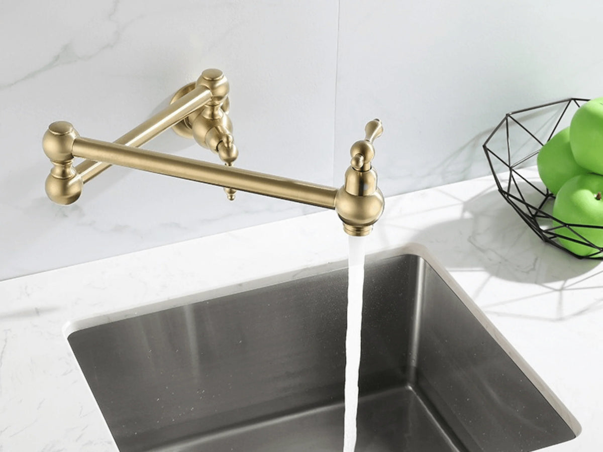 Pot Filler Wall-Mounted Brass Double-Handle