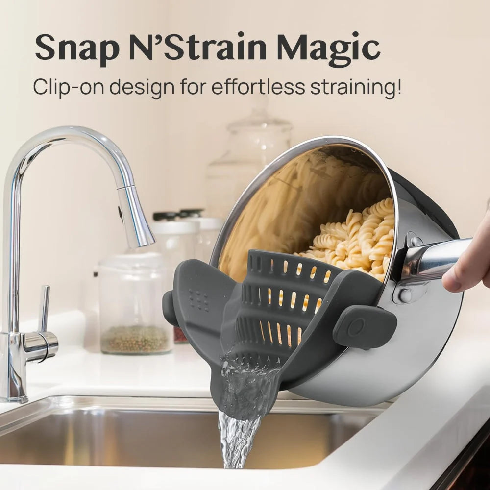 Pot Strainer Clip-On Silicone Rated 440°F Dishwasher Safe