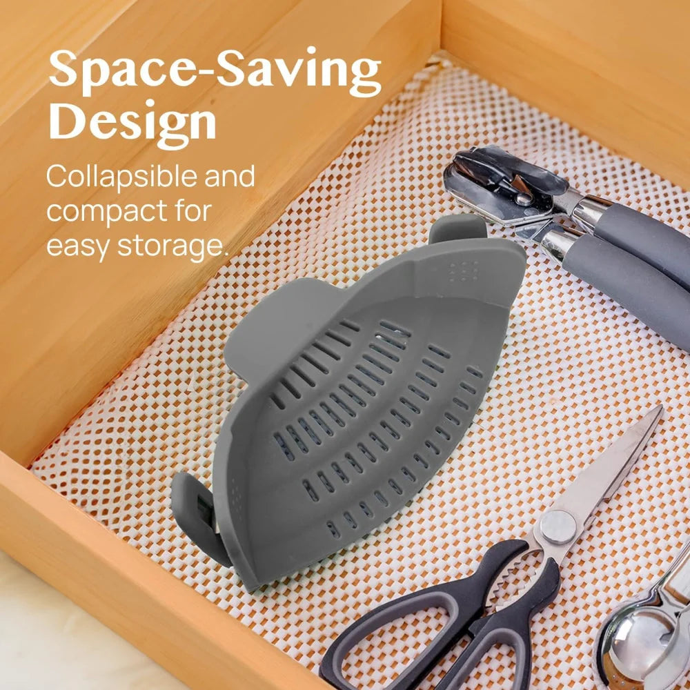 Pot Strainer Clip-On Silicone Rated 440°F Dishwasher Safe