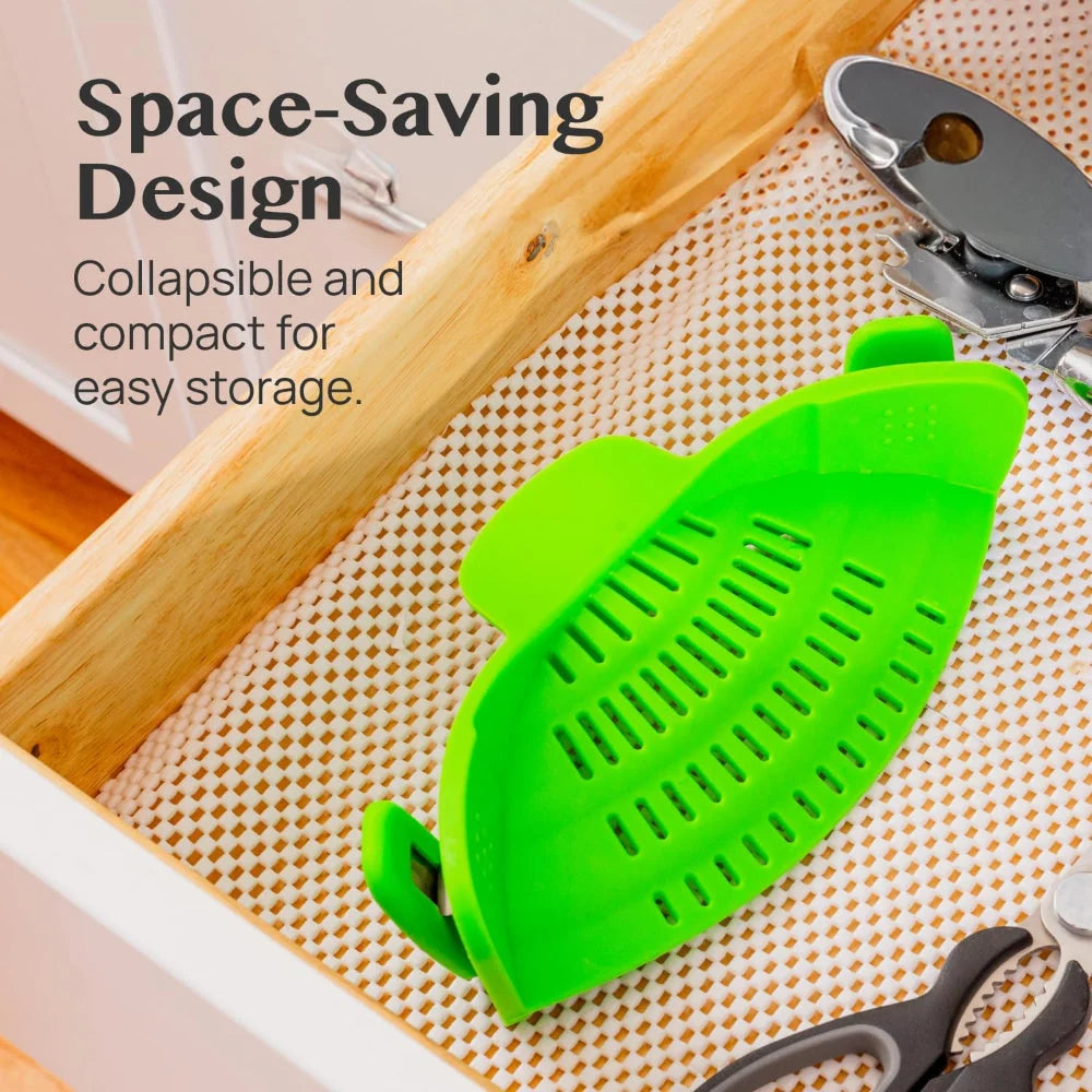 Pot Strainer Clip-On Silicone Rated 440°F Dishwasher Safe