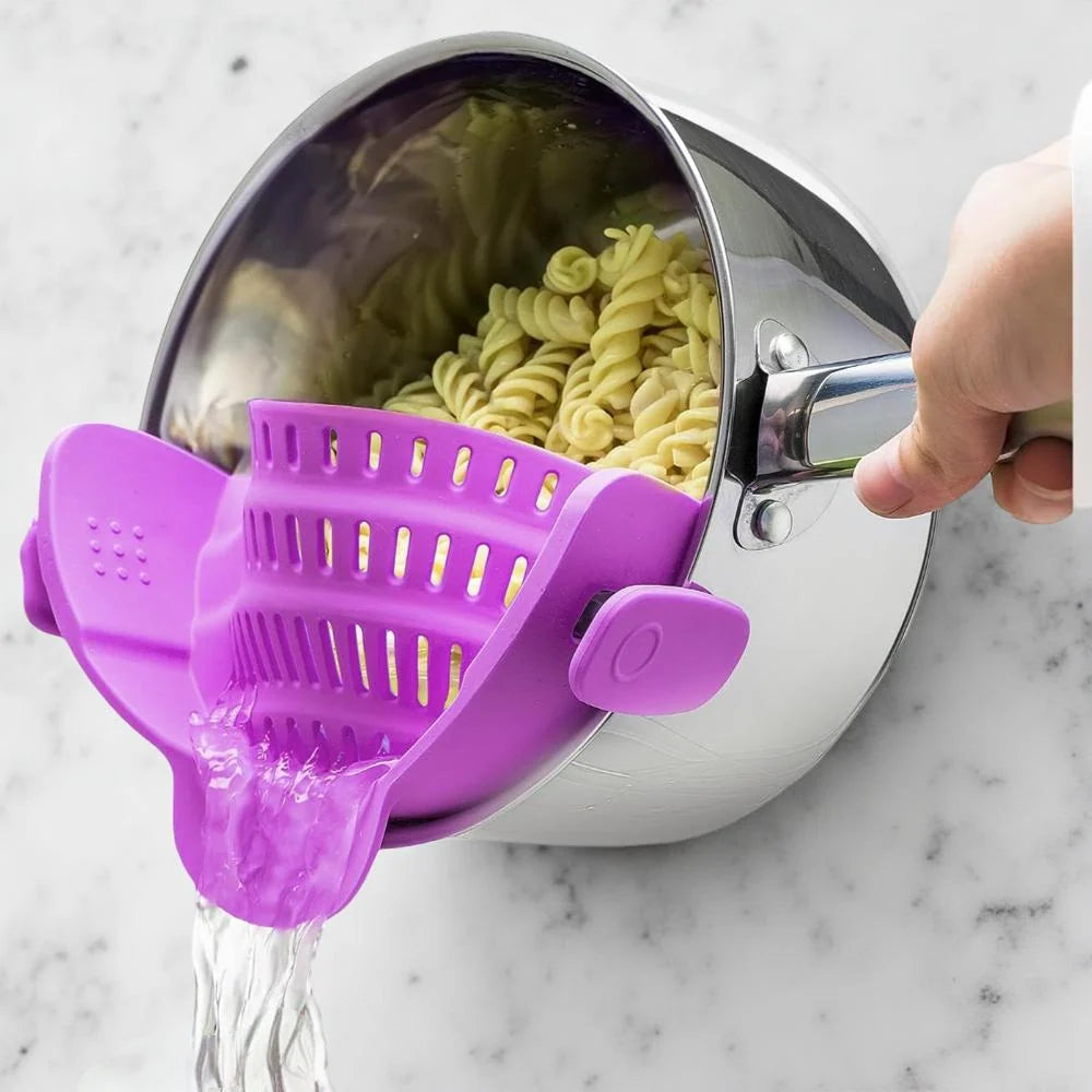 Pot Strainer Clip-On Silicone Rated 440°F Dishwasher Safe