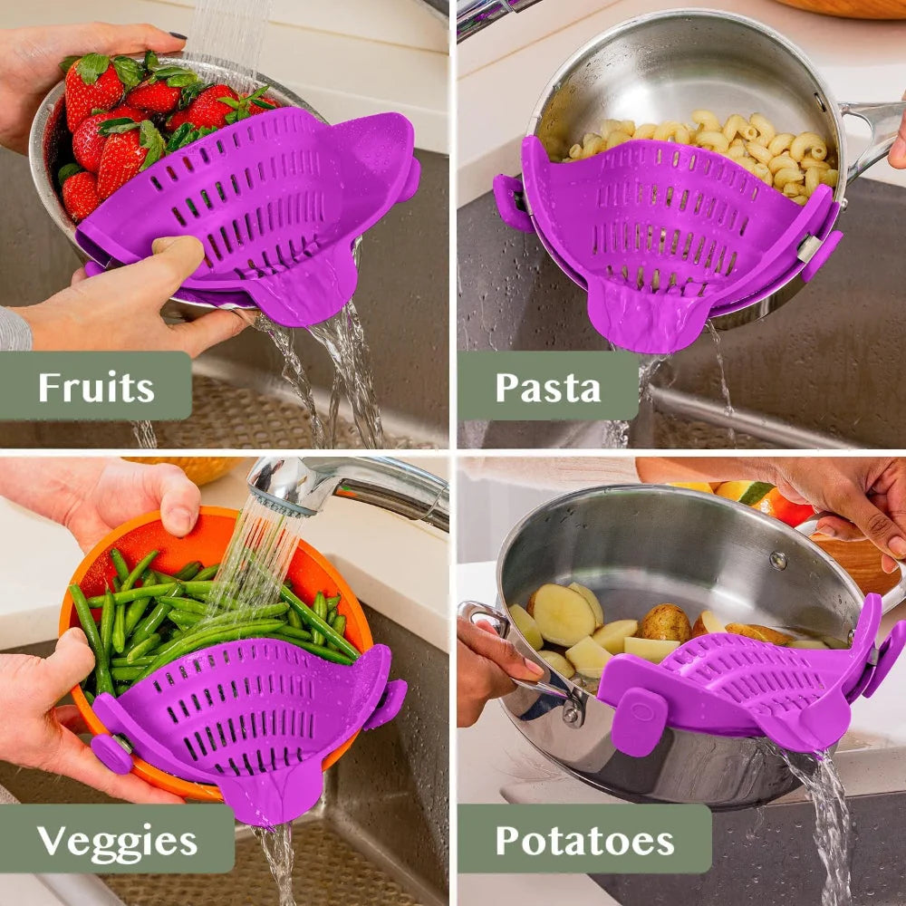 Pot Strainer Clip-On Silicone Rated 440°F Dishwasher Safe