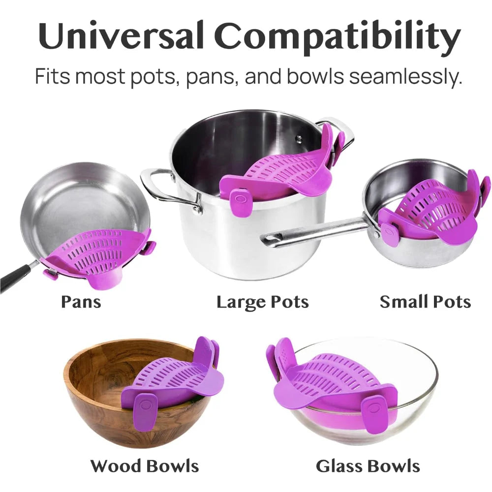 Pot Strainer Clip-On Silicone Rated 440°F Dishwasher Safe