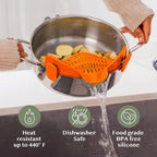 Pot Strainer Clip-On Silicone Rated 440°F Dishwasher Safe