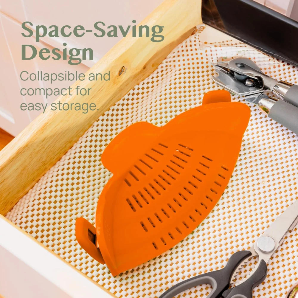 Pot Strainer Clip-On Silicone Rated 440°F Dishwasher Safe