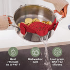 Pot Strainer Clip-On Silicone Rated 440°F Dishwasher Safe