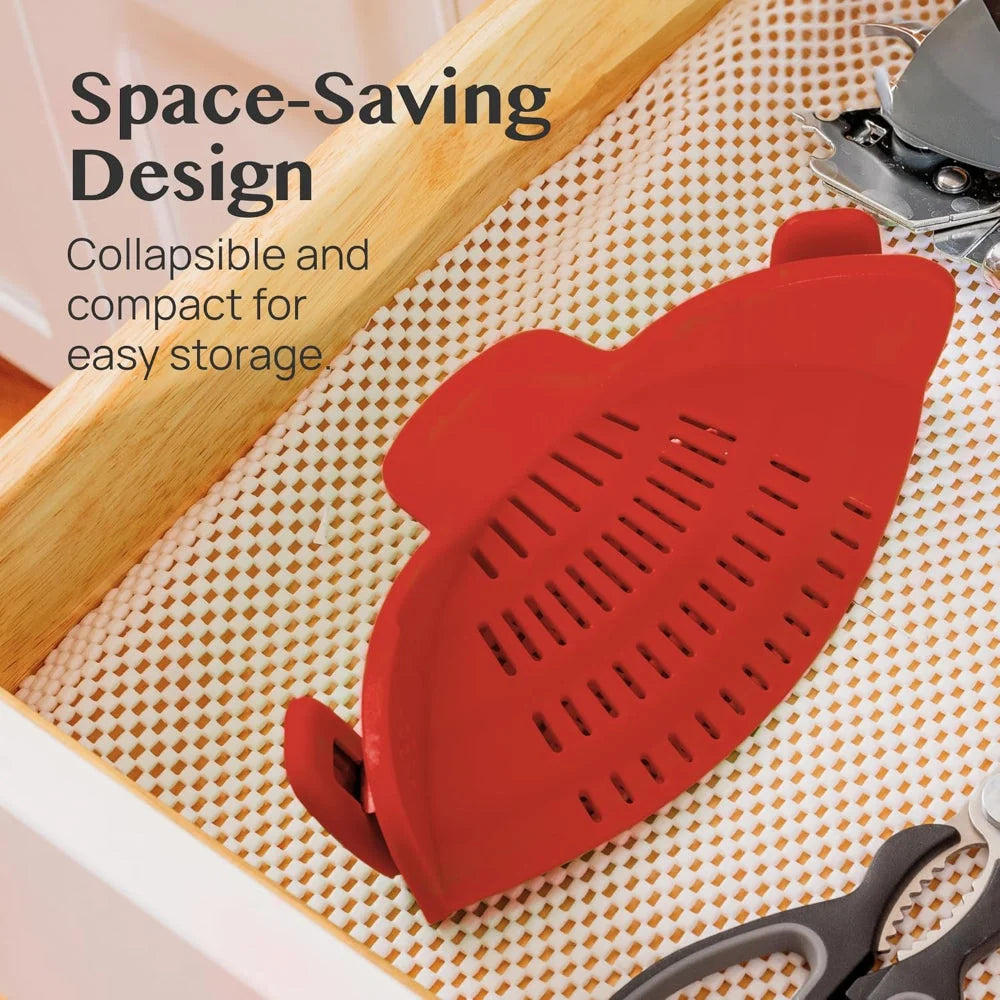 Pot Strainer Clip-On Silicone Rated 440°F Dishwasher Safe
