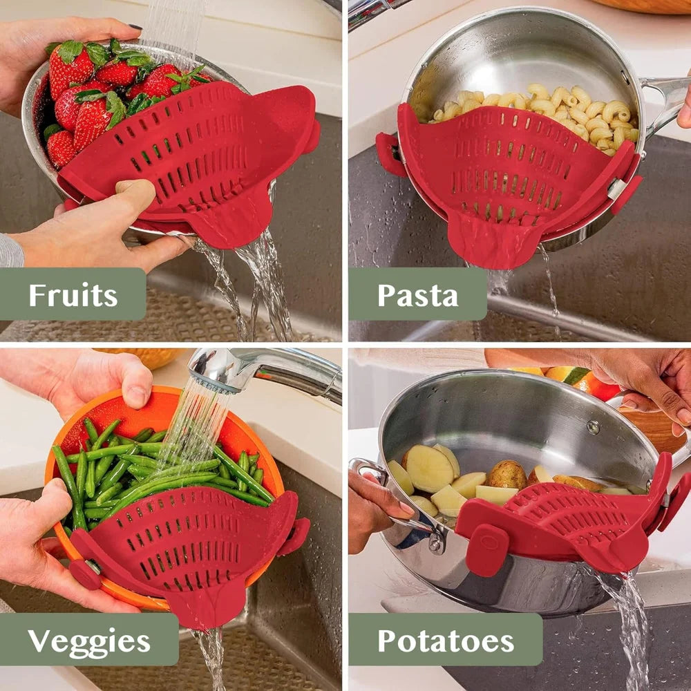 Pot Strainer Clip-On Silicone Rated 440°F Dishwasher Safe