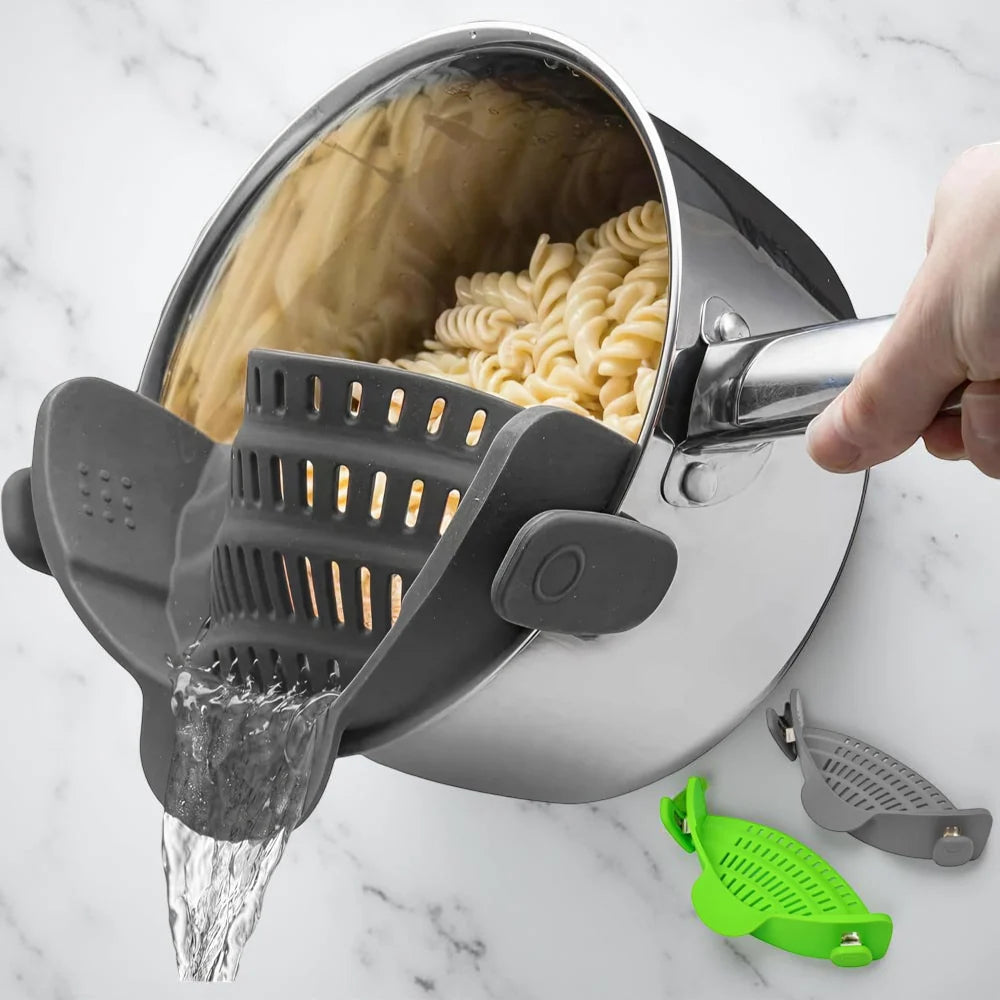 Pot Strainer Clip-On Silicone Rated 440°F Dishwasher Safe