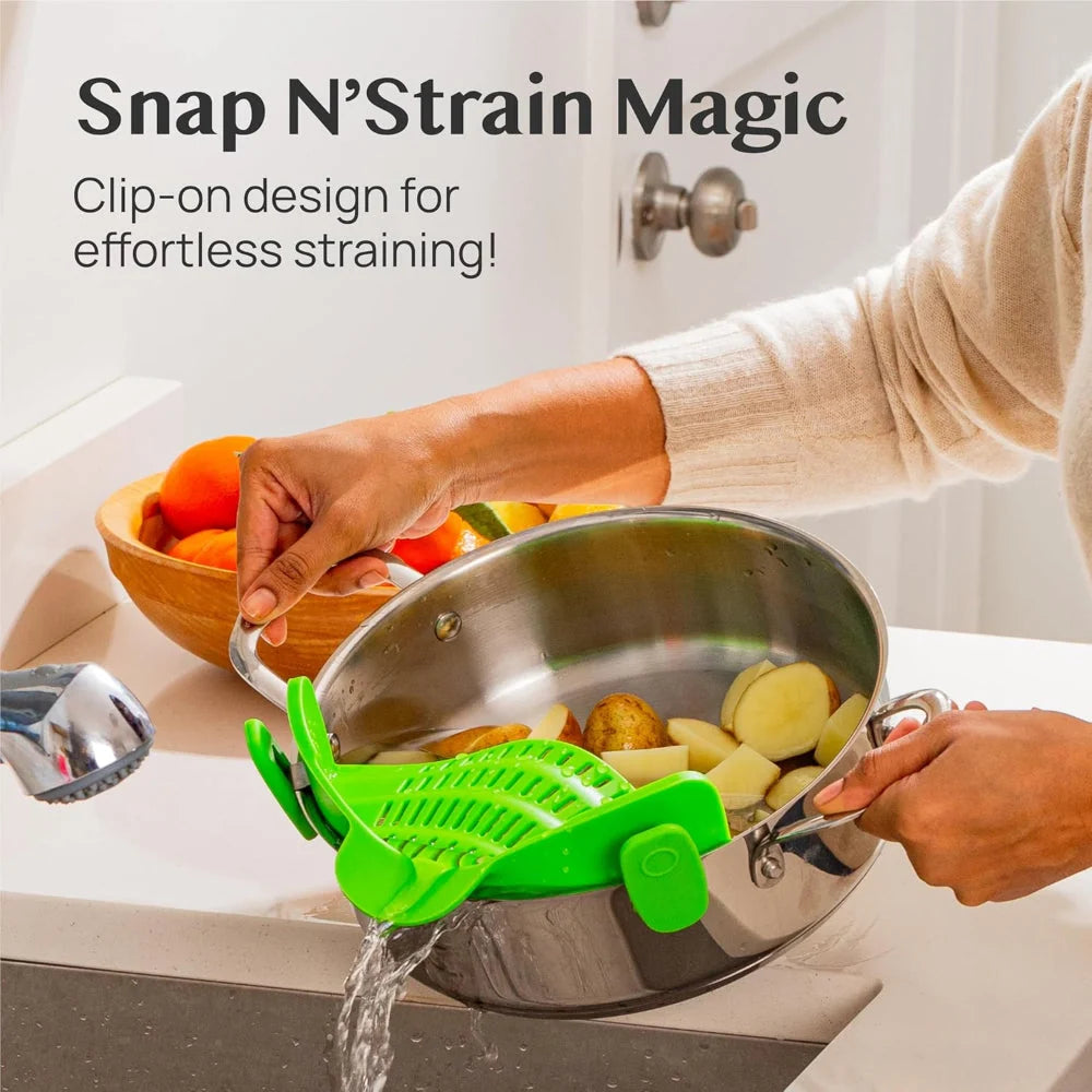 Pot Strainer Clip-On Silicone Rated 440°F Dishwasher Safe