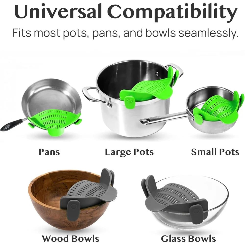 Pot Strainer Clip-On Silicone Rated 440°F Dishwasher Safe