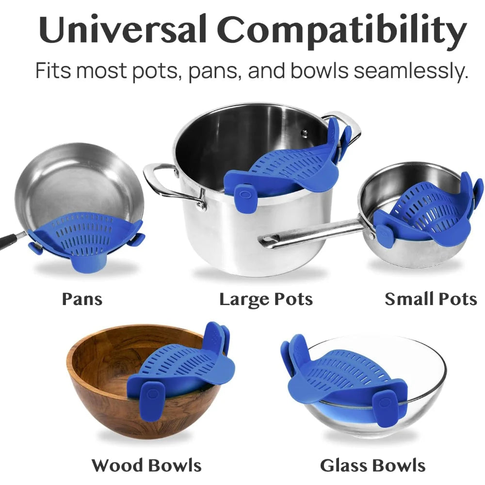 Pot Strainer Clip-On Silicone Rated 440°F Dishwasher Safe
