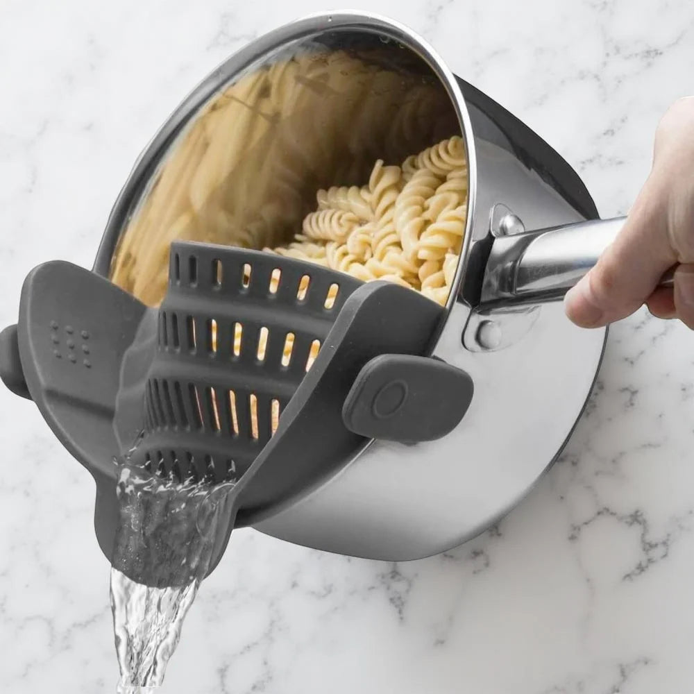 Pot Strainer Clip-On Silicone Rated 440°F Dishwasher Safe