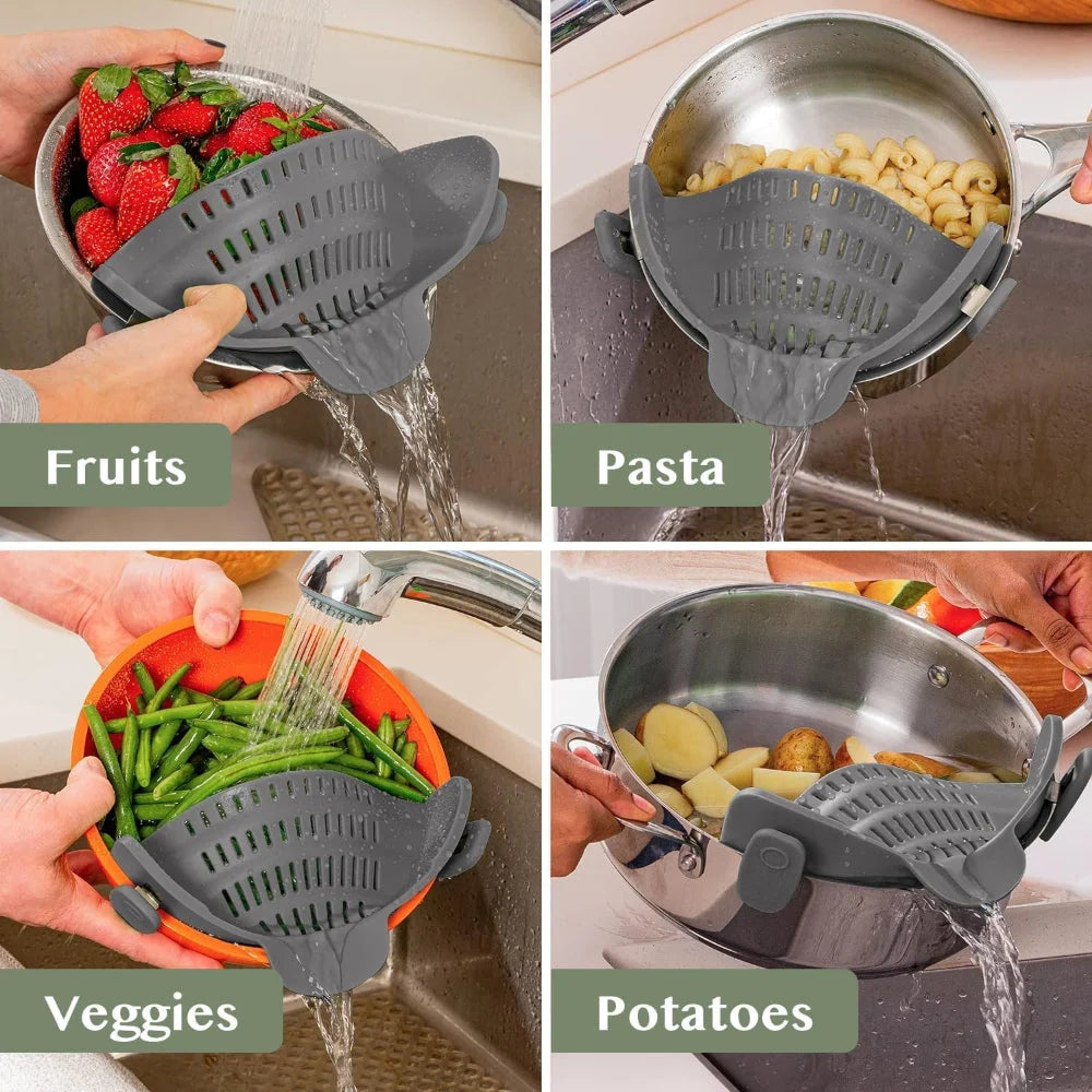 Pot Strainer Clip-On Silicone Rated 440°F Dishwasher Safe