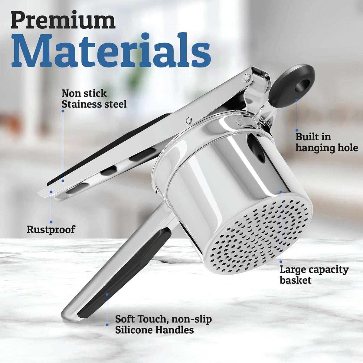 Potato Masher Heavy-Duty Stainless Steel 15oz Capacity