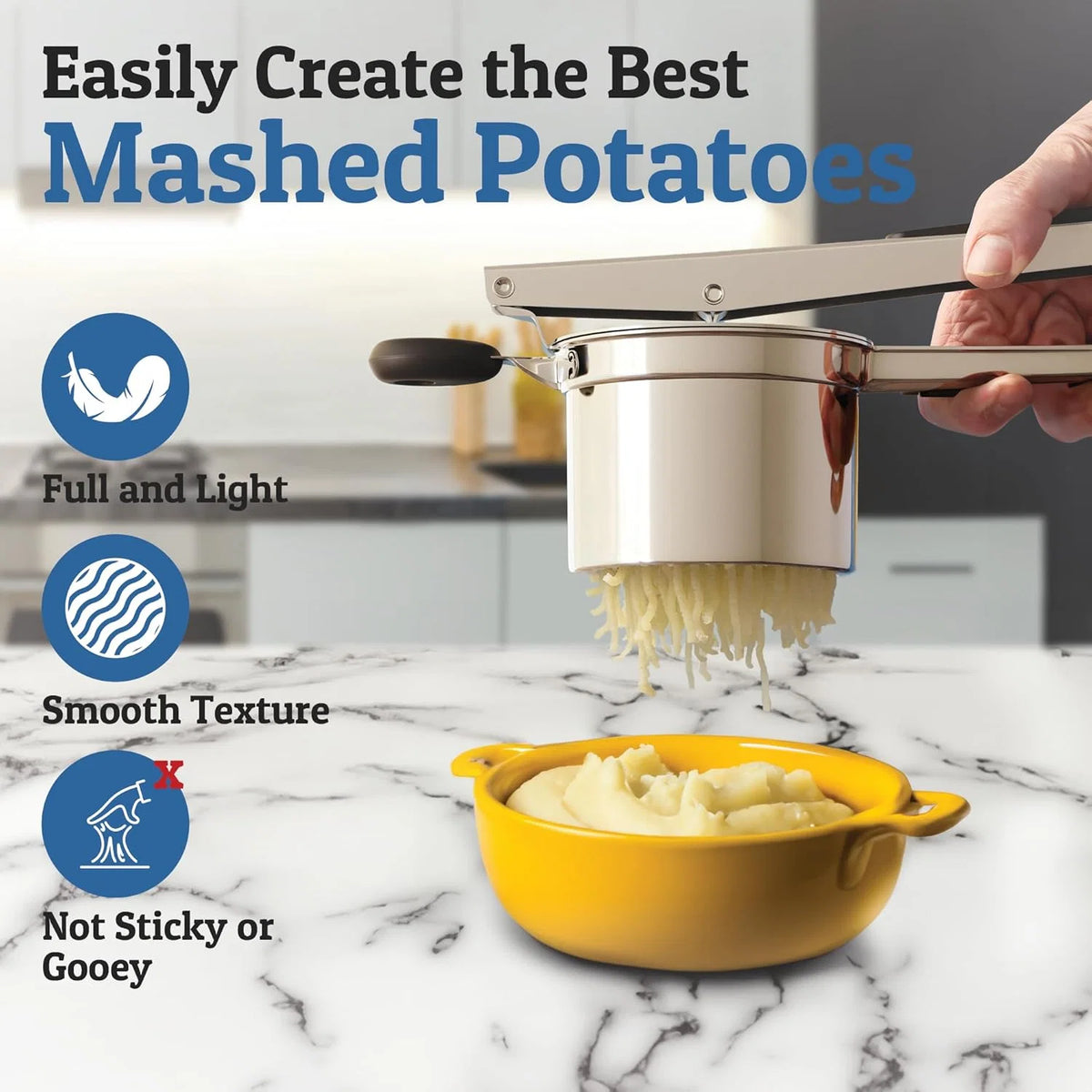 Potato Masher Heavy-Duty Stainless Steel 15oz Capacity