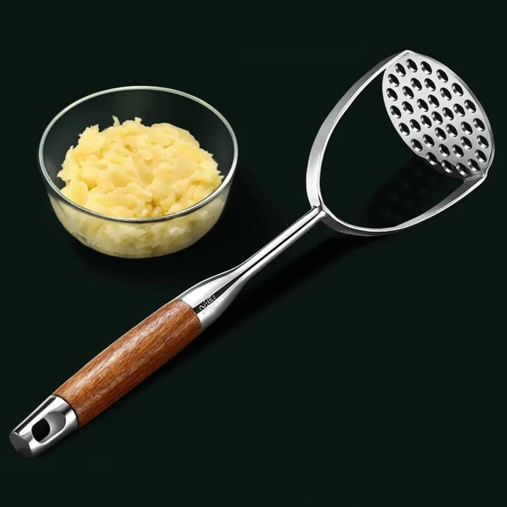 Potato Masher Stainless Steel Head & Ergonomic Wooden Handle