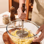 Potato Masher Stainless Steel Perforated Plate Ergonomic Wood Handle