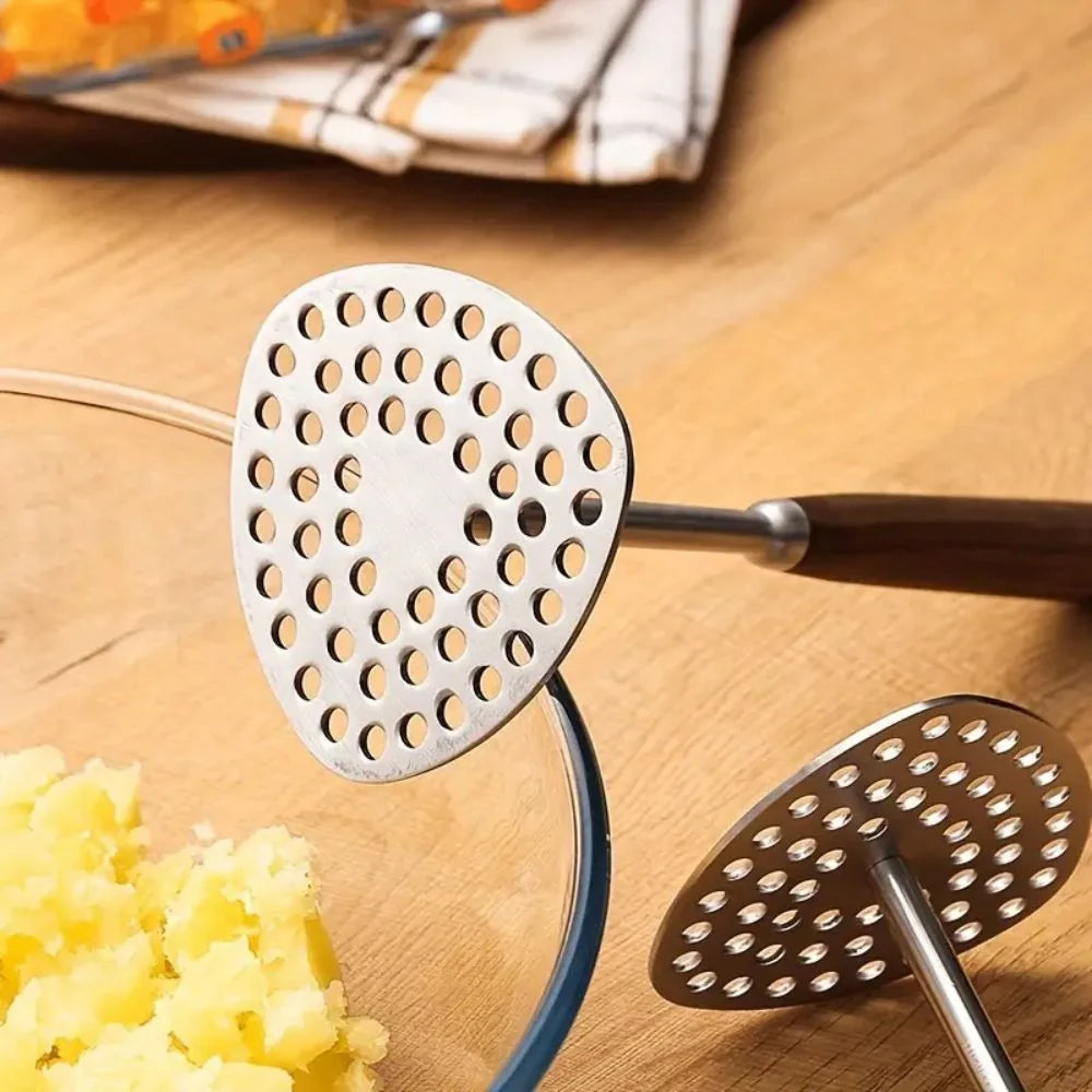 Potato Masher Stainless Steel Perforated Plate Ergonomic Wood Handle