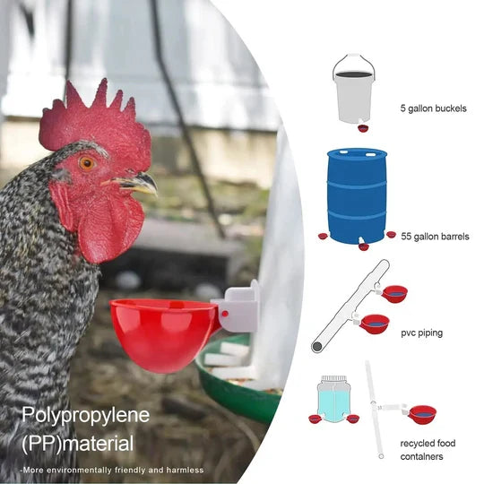 Poultry Waterer Automatic Refill Polypropylene Set of 10