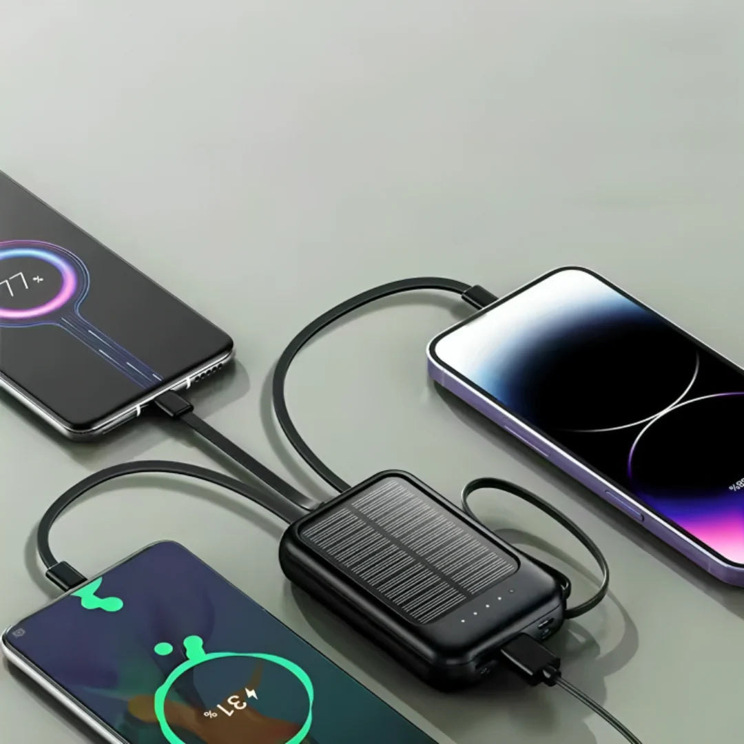 Power Bank 20,000mAh Solar Built-In Cables