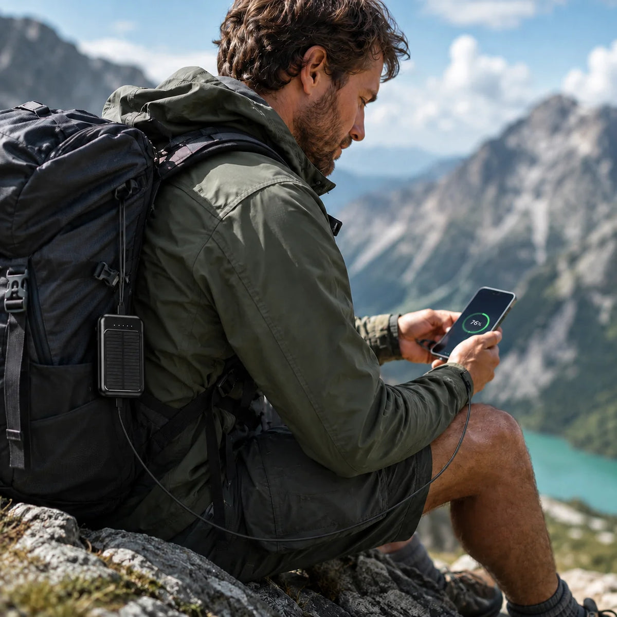 Power Bank 20,000mAh Solar Built-In Cables