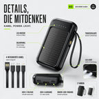 Power Bank 20,000mAh Solar Built-In Cables
