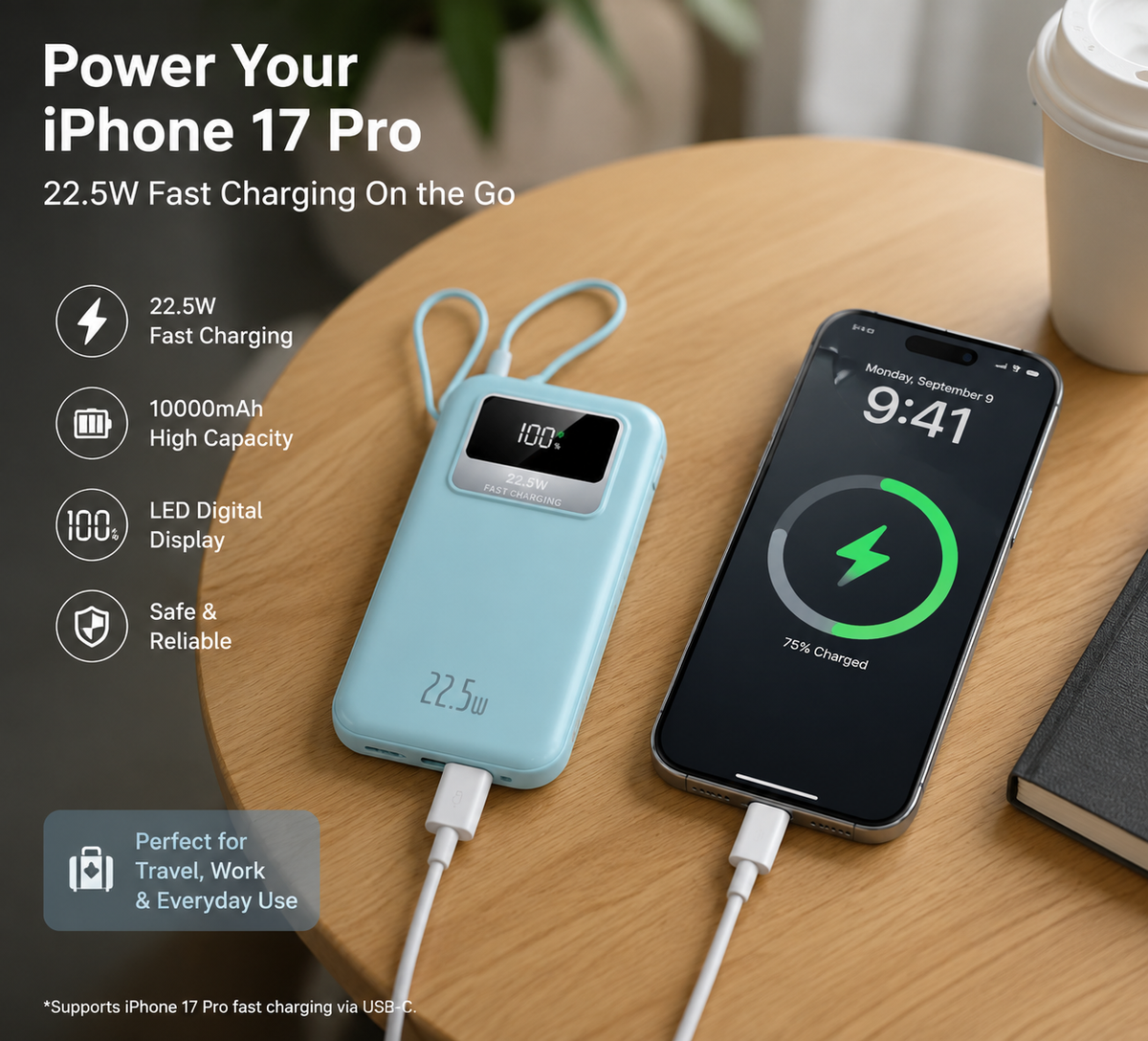 Power Bank 22.5W Fast Charging LED Display