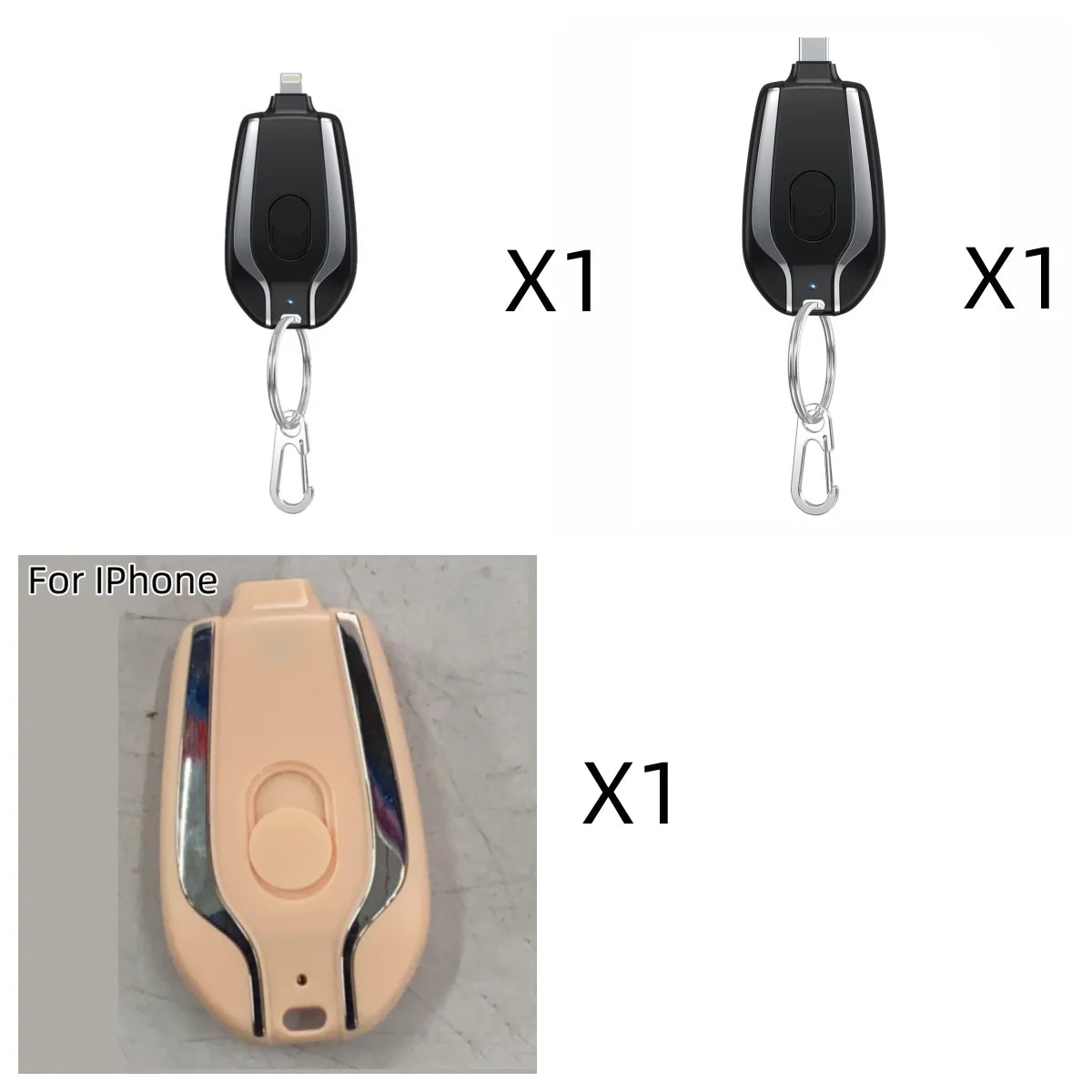 Power Bank Keychain Retractable Cable 1500 mAh