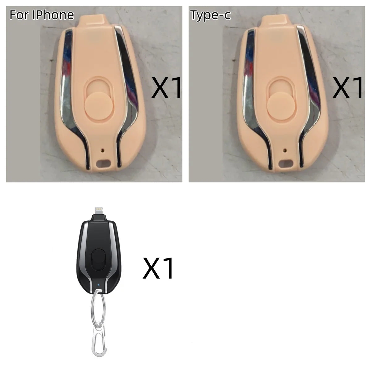 Power Bank Keychain Retractable Cable 1500 mAh