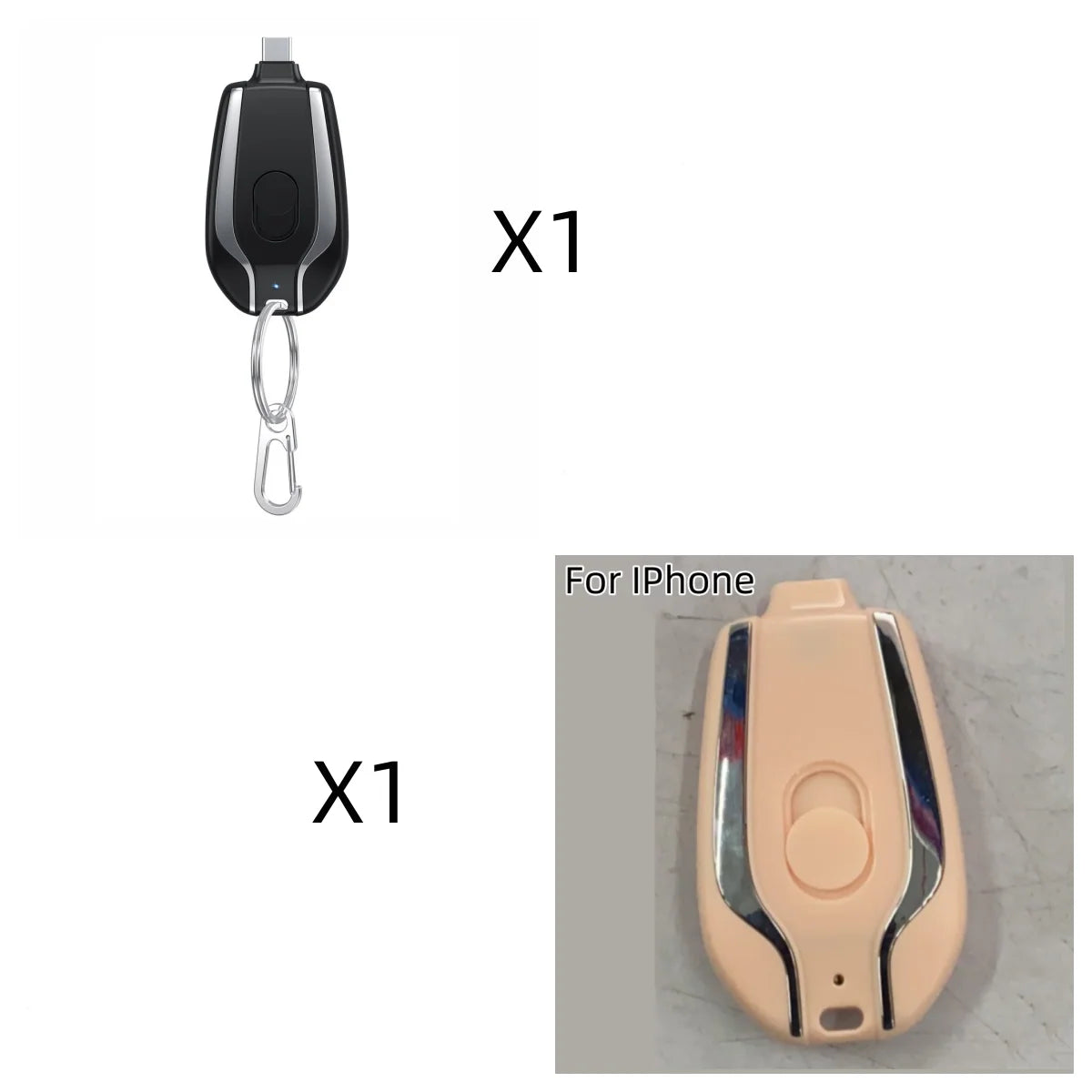 Power Bank Keychain Retractable Cable 1500 mAh