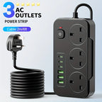 Power Strip 3 AC Outlets 6 USB Surge Protection