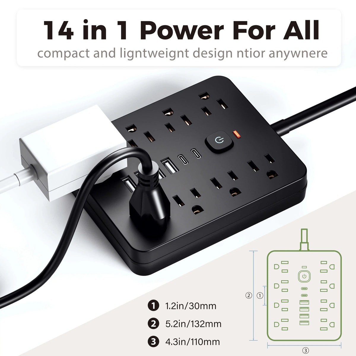 Power Strip 8 AC Outlets 4 USB Surge Protection