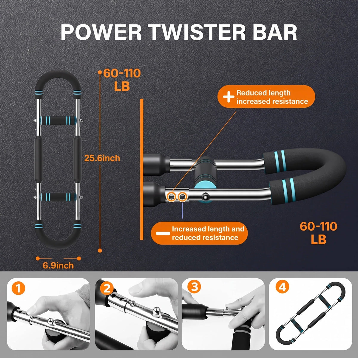 Power Twister Bar Adjustable Resistance Steel Core & Foam Grip