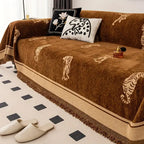 Premium Chenille Reversible Tiger-Print Sofa Cover (Machine Washable)