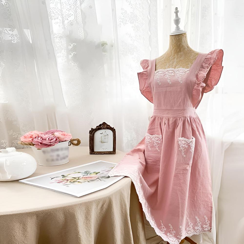 Premium Cotton Cross-Back Apron With Ruffle & Pockets