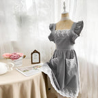 Premium Cotton Cross-Back Apron With Ruffle & Pockets