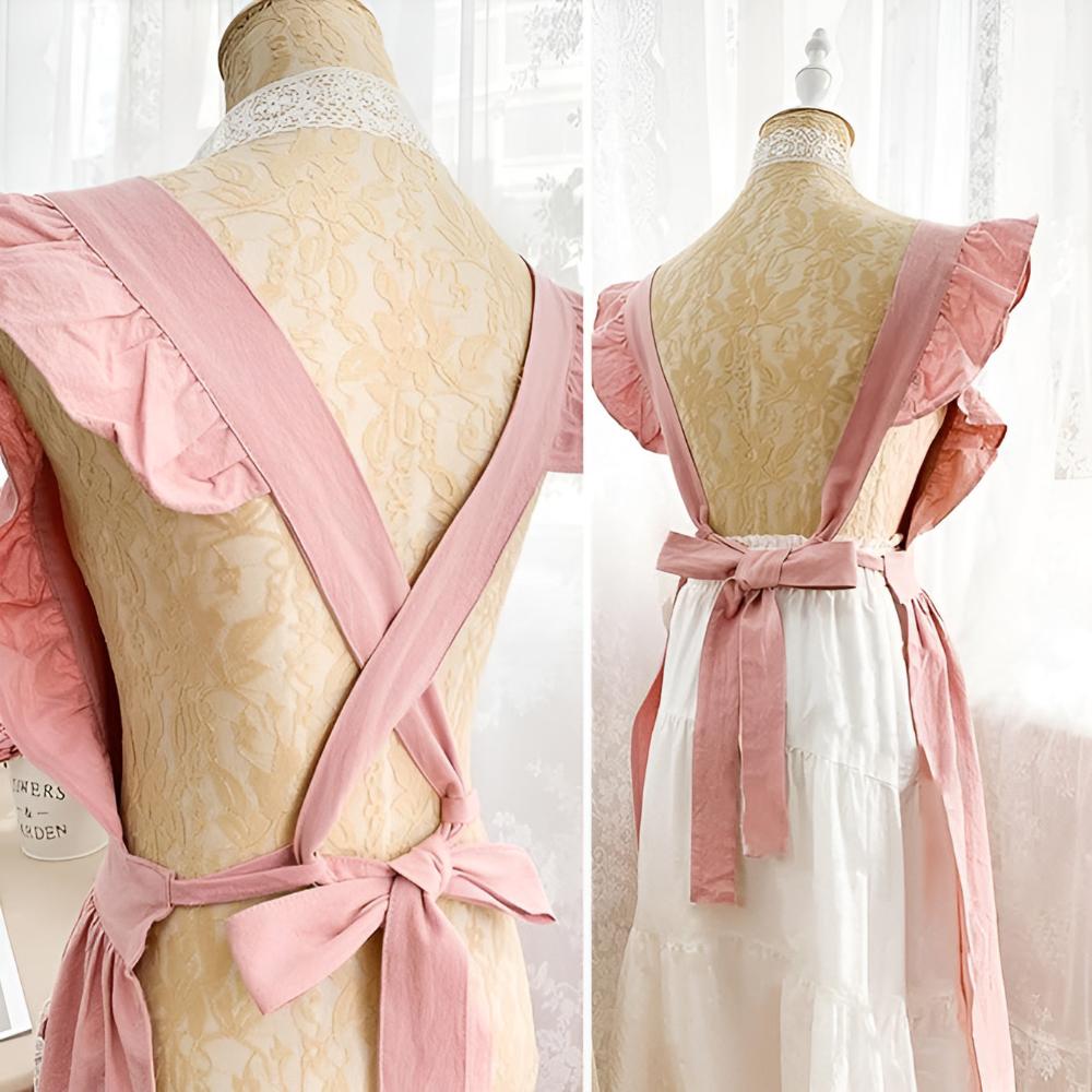 Premium Cotton Cross-Back Apron With Ruffle & Pockets
