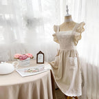 Premium Cotton Cross-Back Apron With Ruffle & Pockets