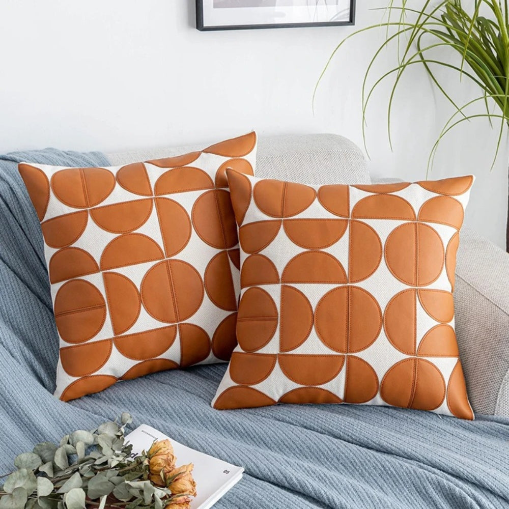 Premium Embroidered Faux Leather Sofa Cushion Cover (18 x 18 in)