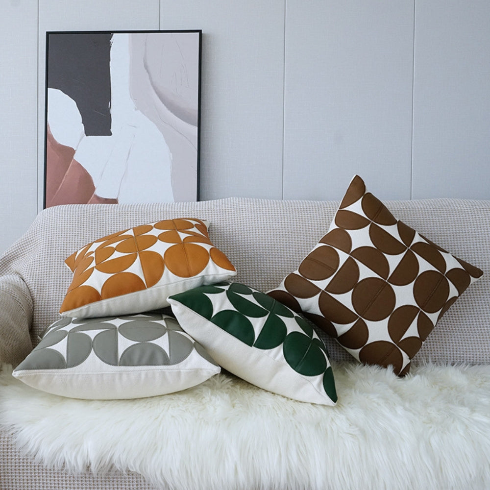Premium Embroidered Faux Leather Sofa Cushion Cover (18 x 18 in)