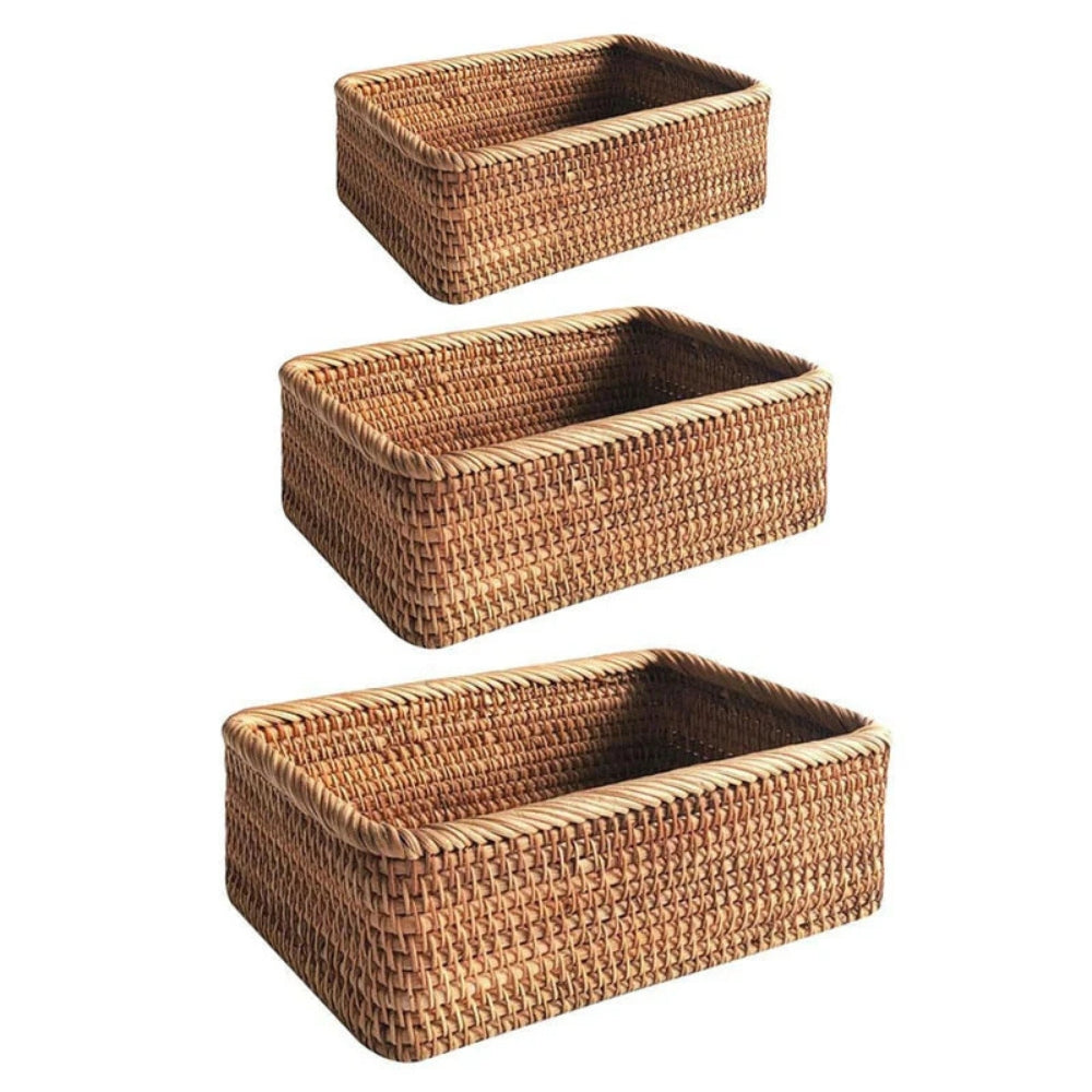 Premium Hand-Woven Akifuji Rattan Storage Basket (Rectangular)
